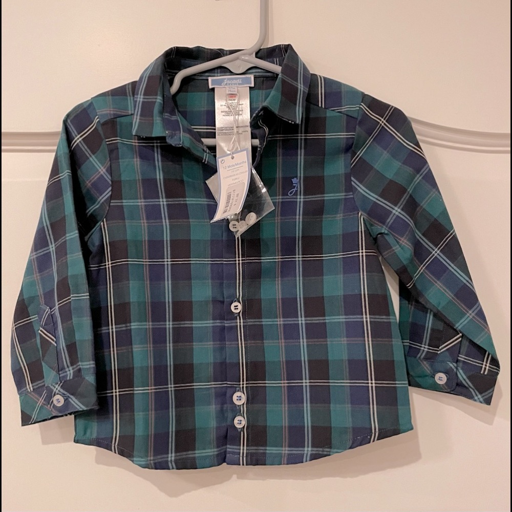 NWT - Jacadi Boy checked button-down shirt, 12mo